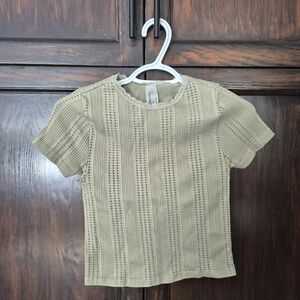 Light Olive Knit Eyelet Tee